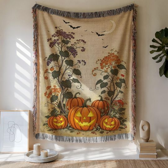 Spooky Pumpkins Woven  Blanket: Gothic Halloween Decor