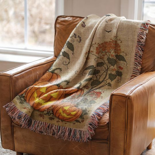 Spooky Pumpkins Woven  Blanket: Gothic Halloween Decor