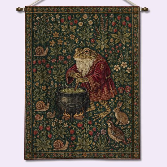 Frog Wizard Blanket, Cottagecore Blanket, Medieval Woven Tapestry