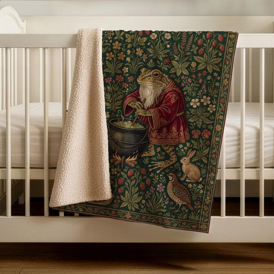 Frog Wizard Blanket, Cottagecore Blanket, Medieval Woven Tapestry