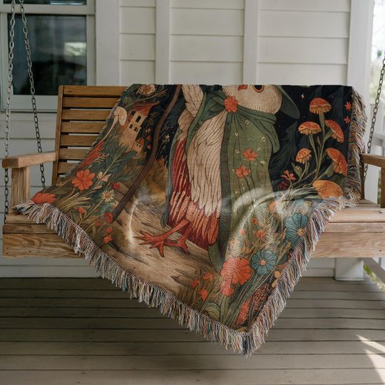 Owl Wizard Woven Blanket: Magical Cottagecore Tapestry