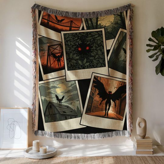 Mothman Woven Blanket: Cryptid Gothic Home Decor Tapestry