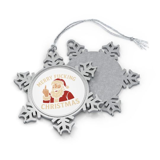 Funny Pewter Snowflake Ornament, Holiday Tree Decoration