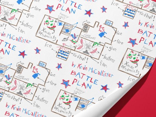 Home alone wrapping paper - battle plans - hand illustrated