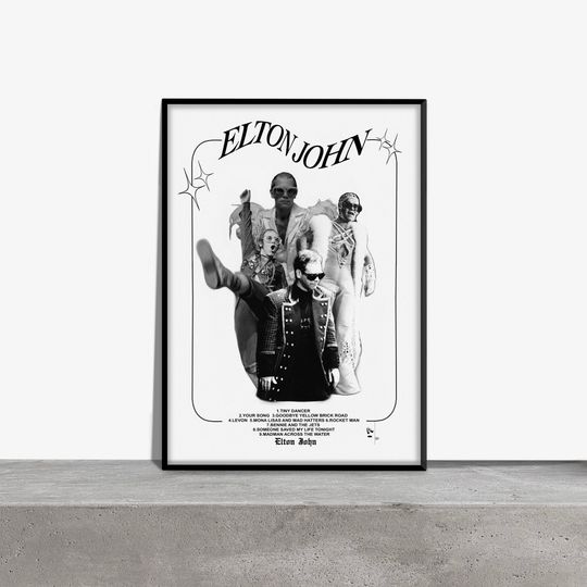 Elton John Retro Vintage Black and White Music Poster