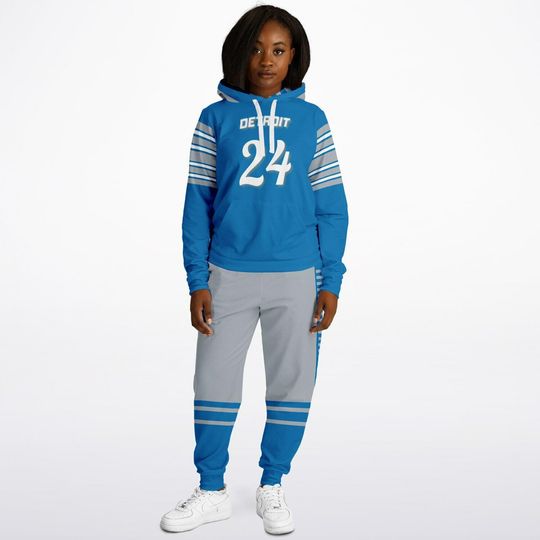 Detroit Football Hoodie Pant Set: Spirit Blue & Silver, Personalized Fan Gear