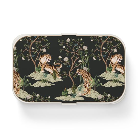 Chinoiserie Tigers and Peonies Bento Lunch Box, Student Lunch Box, Back To School Gift