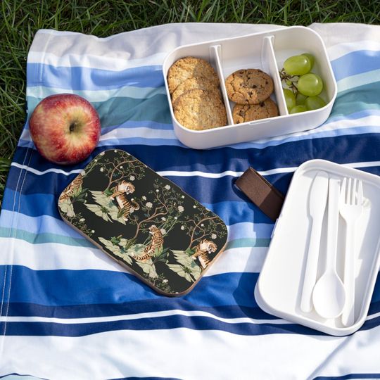 Chinoiserie Tigers and Peonies Bento Lunch Box, Student Lunch Box, Back To School Gift