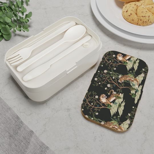 Chinoiserie Tigers and Peonies Bento Lunch Box, Student Lunch Box, Back To School Gift