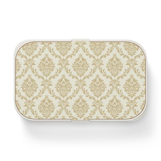 Beige Damask Bento Lunch Box, Student Lunch Box, Back To School Gift