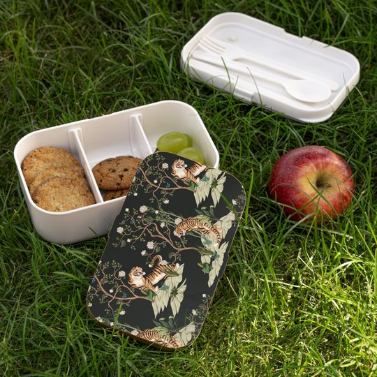 Chinoiserie Tigers and Peonies Bento Lunch Box, Student Lunch Box, Back To School Gift