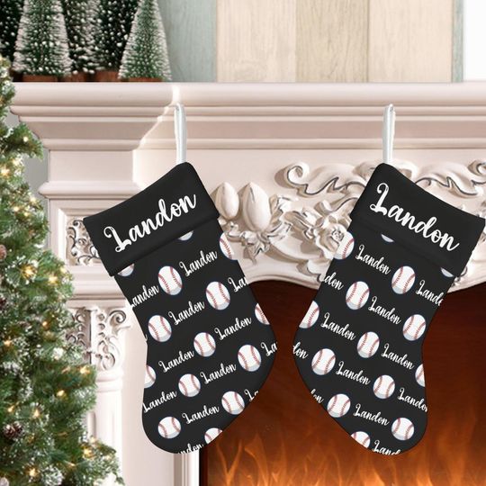Personalized Baseball Stocking with Matching Blanket