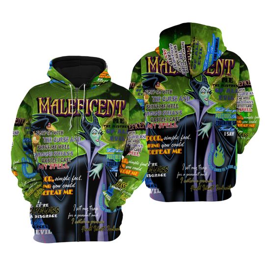 Maleficent Punk Words Pattern | Disney 3D Hoodie