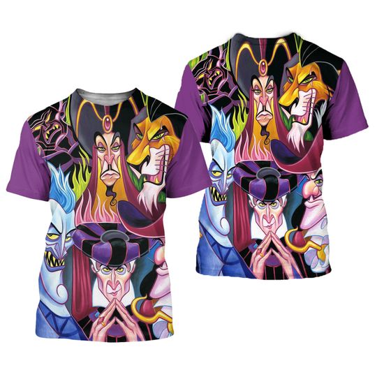 Disney Villains Purple Button Overalls Patterns Disney Outfits Unisex Casual T-shirts 3D
