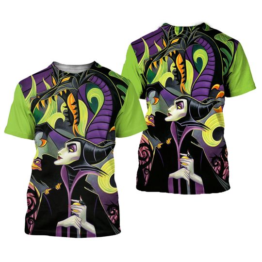 Maleficent & Diablo Green Button Overalls Patterns Disney Outfits Unisex Casual T-shirts 3D