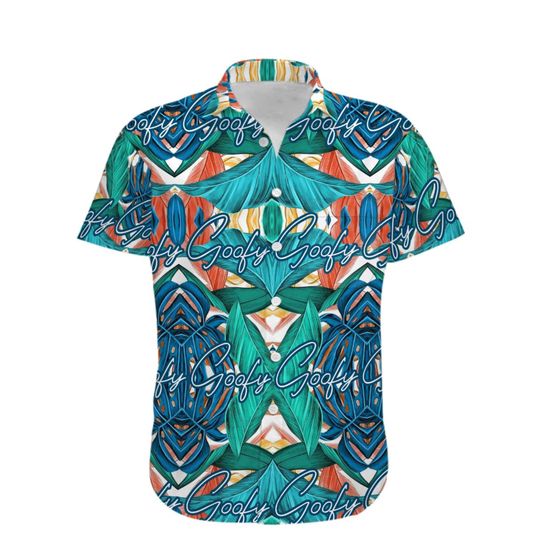 Goofy Dog Green Blue Pattern Disney Hawaiian Button Down Shirt
