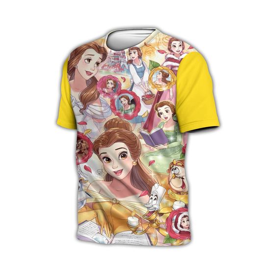 Belle Princess Yellow Button Overalls Patterns Disney 3D T-shirts