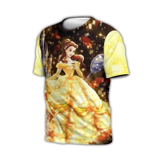 Belle Princess Yellow Bling Button Overalls Patterns Disney 3D T-shirts