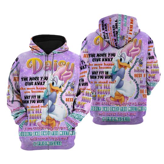 Daisy Duck Punk Words Pattern | Disney 3D Hoodie