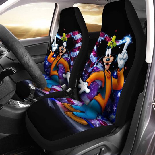 Goofy US Flag Orange Blue Red White Glitter Disney Car Seats Cover