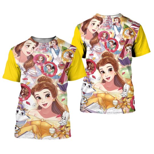 Belle Princess Yellow Button Overalls Patterns Disney 3D T-shirts