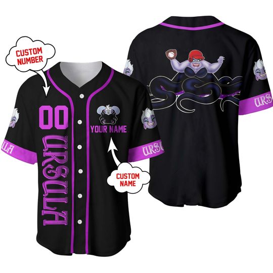 Villain Ursula Black Dark Purple Disney Unisex Cartoon Graphic Casual Outfits Custom Baseball Jersey