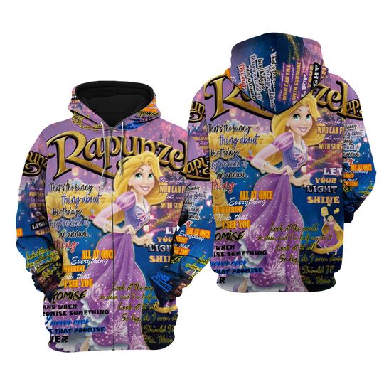 Rapunzel Punk Words Pattern | Disney 3D Hoodie