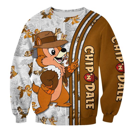 Chip 'N' Dale Brown Comic Patterns Disney 3D Sweatshirt