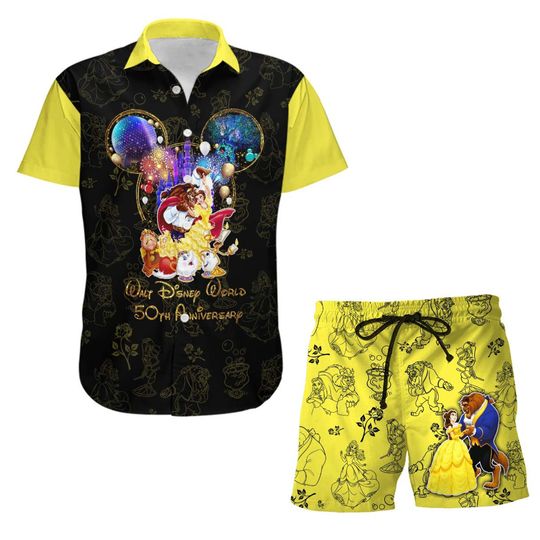 Beauty & The Beast 50th Anniversary Glitter Castle Hawaiian Shirt
