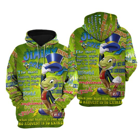 Jiminy Cricket Words Pattern | Disney 3D Hoodie