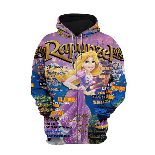 Rapunzel Punk Words Pattern | Disney 3D Hoodie