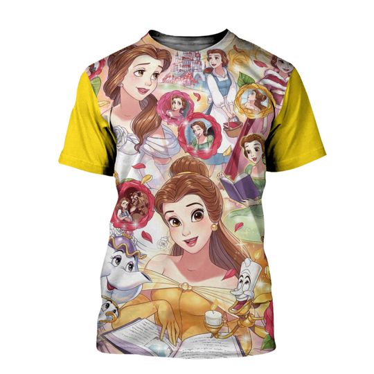 Belle Princess Yellow Button Overalls Patterns Disney 3D T-shirts