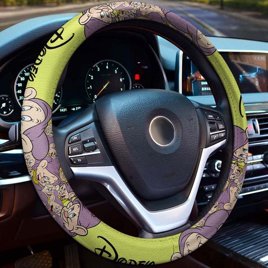 Dopey Purple Green Beige Steering Wheel Cover