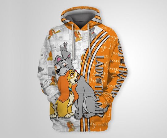 Lady And The Tramp Orange 3D Hoodie