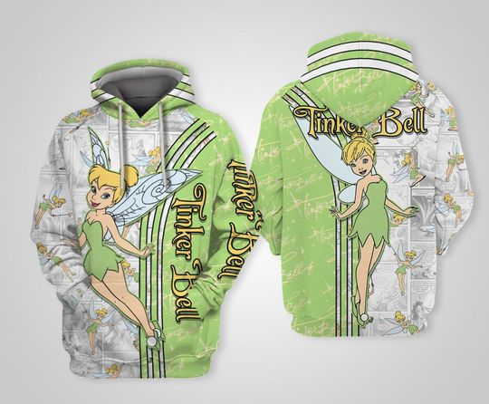 Disney Tinker Bell Green | Hoodies Cross Comic Book Patterns | Stylist Unisex Graphic Cartoon Outfits | Clothing Men Women Kids Toddlers