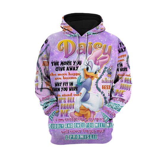 Daisy Duck Punk Words Pattern | Disney 3D Hoodie