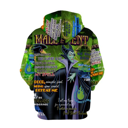 Maleficent Punk Words Pattern | Disney 3D Hoodie