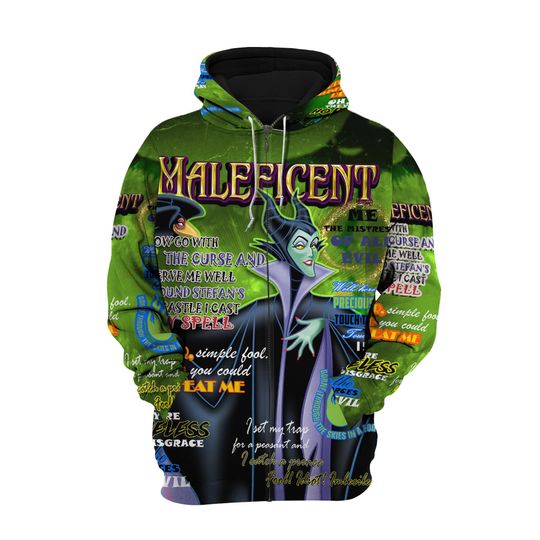 Maleficent Punk Words Pattern | Disney 3D Hoodie