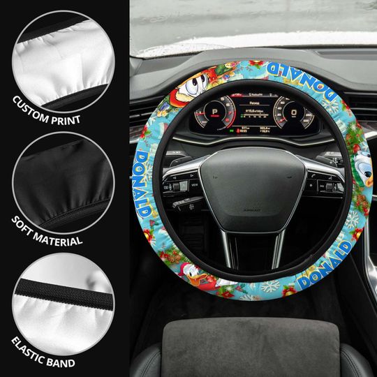 Donald Duck Blue Red Orange Patterns Disney Steering Wheel Cover