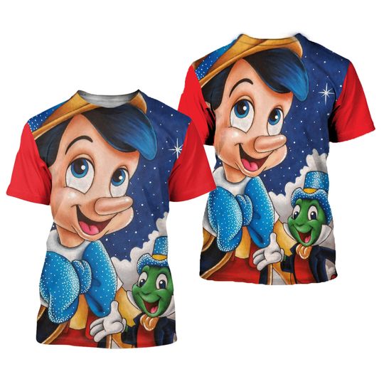Pinocchio Red Button Overalls Patterns Disney T-shirts