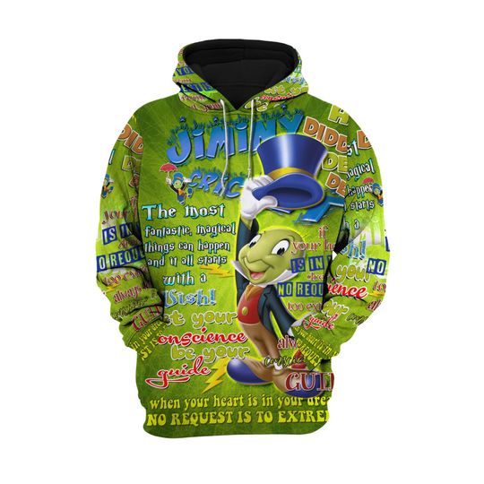 Jiminy Cricket Words Pattern | Disney 3D Hoodie