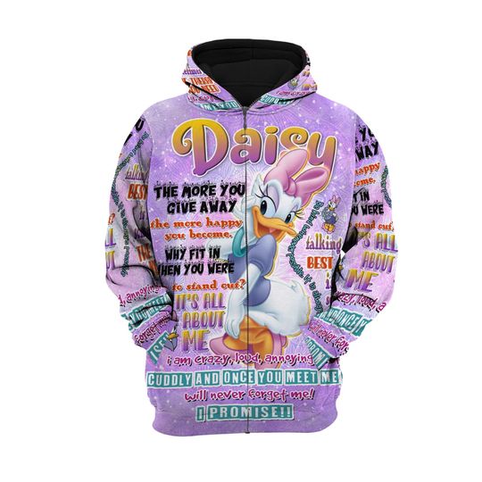 Daisy Duck Punk Words Pattern | Disney 3D Hoodie