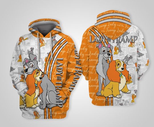 Lady And The Tramp Orange 3D Hoodie