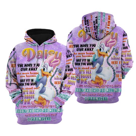 Daisy Duck Punk Words Pattern | Disney 3D Hoodie