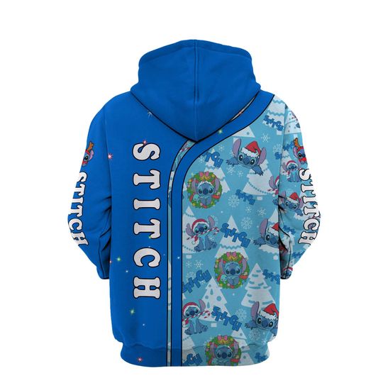 Stitch Blue Christmas Disney 3D Hoodie
