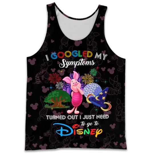 Piglet Google Funny Quote Black Disney Cartoon 3D Tank Top