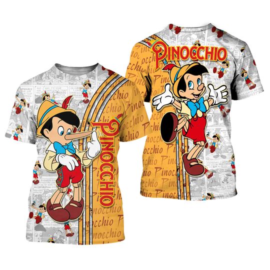 Pinocchio Orange Cross Comic Book Patterns Disney Outfits Unisex Casual T-shirts 3D