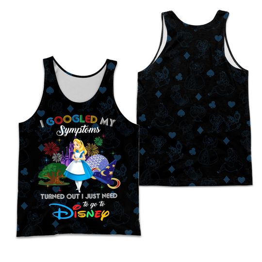 Alice In Wonderland Google Funny Quote Black Disney Cartoon 3D Tank Top