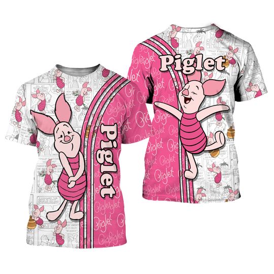 Cute Pink Piglet Cross Comic Book Patterns Disney Outfits Unisex Casual T-shirts 3D