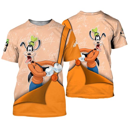 Goofy Orange Button Overalls Patterns Disney Cartoon T-shirts